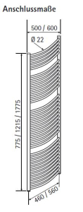 HSK Bath heater Line Round 500 x 1215 mm in differnt colours