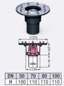 Kessel Boden- und Deckenablauf "Pressflansch"Senkrecht Ecoguss mit Schlitzrost  und Aufstockelement