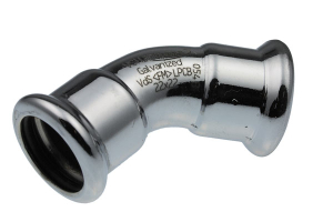 C-Stahl Pressfitting Bogen 45° mit zwei Innenmuffen und M Kontur