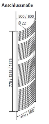 HSK Bath heater Line Round 500 x 1215 mm in differnt colours