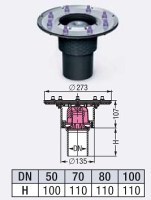 Kessel Boden- und Deckenablauf "Pressflansch"Senkrecht Ecoguss mit Schlitzrost  und Aufstockelement
