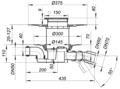 Dallmer Dünnbett Bodeneinlauf 55 VC waagrecht DN50/DN70