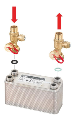 Plate heat exchanger flushing and shut-off set