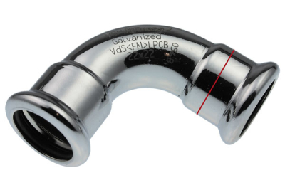 C-Stahl Pressfitting Bogen 90° mit zwei Innenmuffen und M Kontur