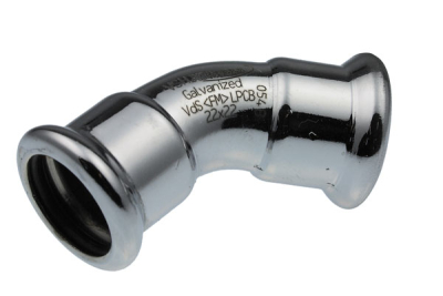 C-Stahl Pressfitting Bogen 45° mit zwei Innenmuffen und M Kontur